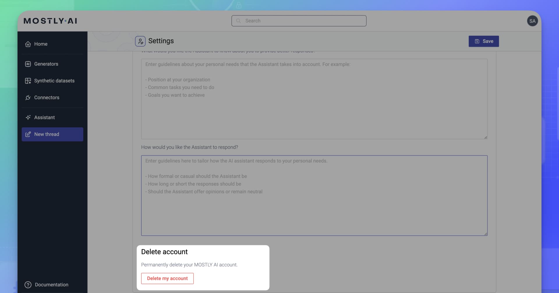 Click Delete my account